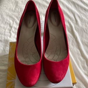 Ladies red suede pumps